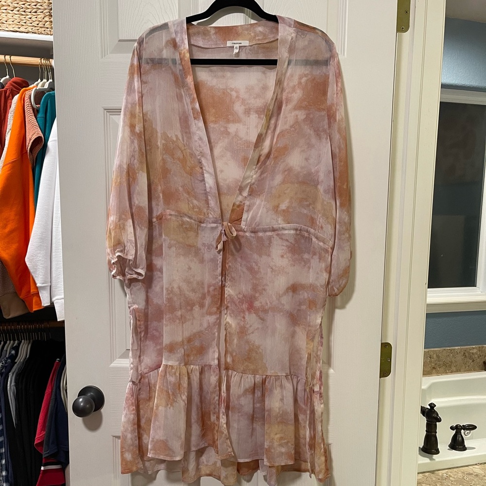 EUC Pink Tie Dye Tie Waist Kimono